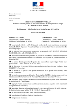 PRÉFET DE L'ardèche ARRETE INTER-PREFECTORAL N