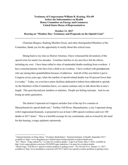 Testimony of Congressman William R. Keating, MA-09 Before the Subcommittee on Health House Committee on Energy and Commerce United States House of Representatives