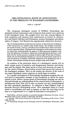 "The Ontological Motif of Anticipation in the Theology of Wolfhart