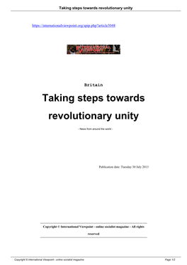 Taking Steps Towards Revolutionary Unity