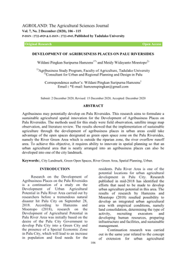 AGROLAND: the Agricultural Sciences Journal Vol