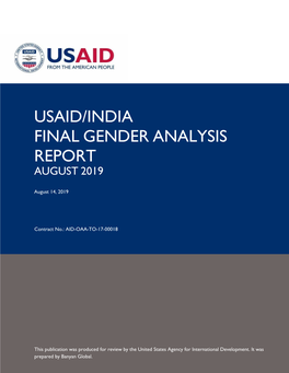 Usaid/India Final Gender Analysis Report August 2019