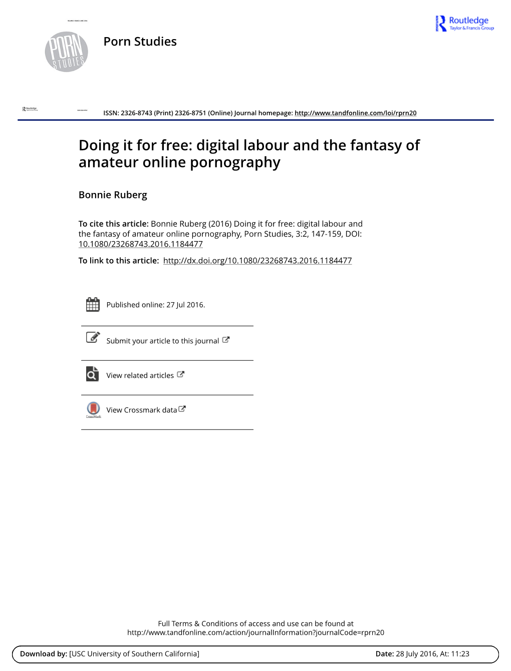 Digital Labour and the Fantasy of Amateur Online Pornography