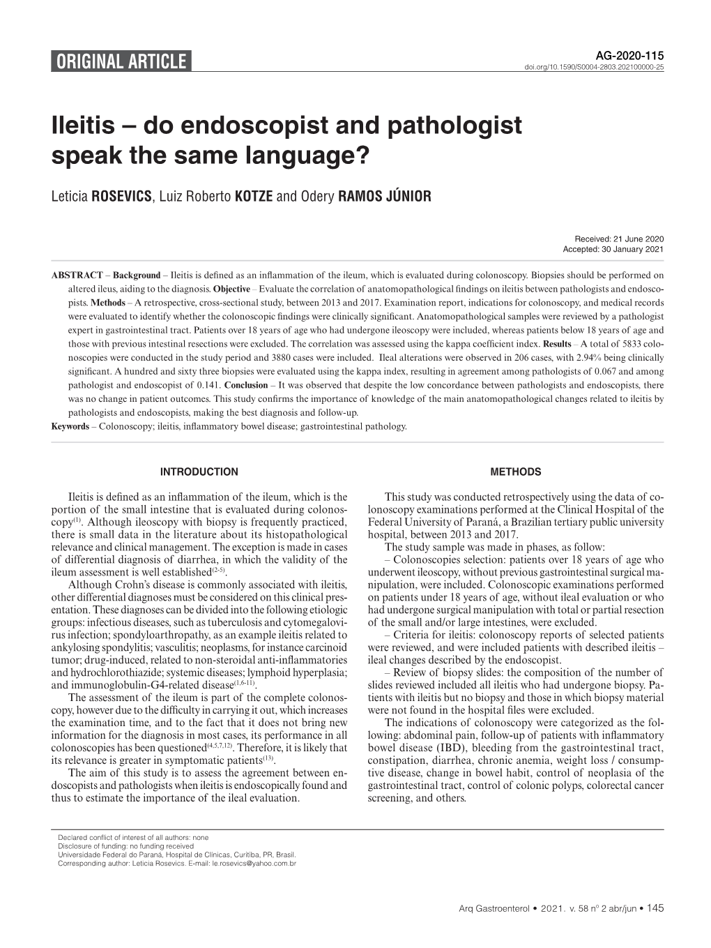 Ileitis – Do Endoscopist and Pathologist Speak the Same Language?