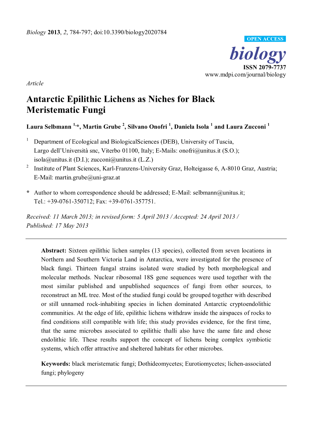 Antarctic Epilithic Lichens As Niches for Black Meristematic Fungi