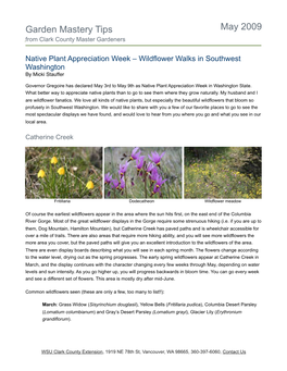 Native Plant Appreciation Week – Wildflower Walks in Southwest Washington by Micki Stauffer