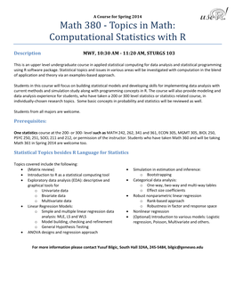 Math 380 - Topics in Math: Computational Statistics with R