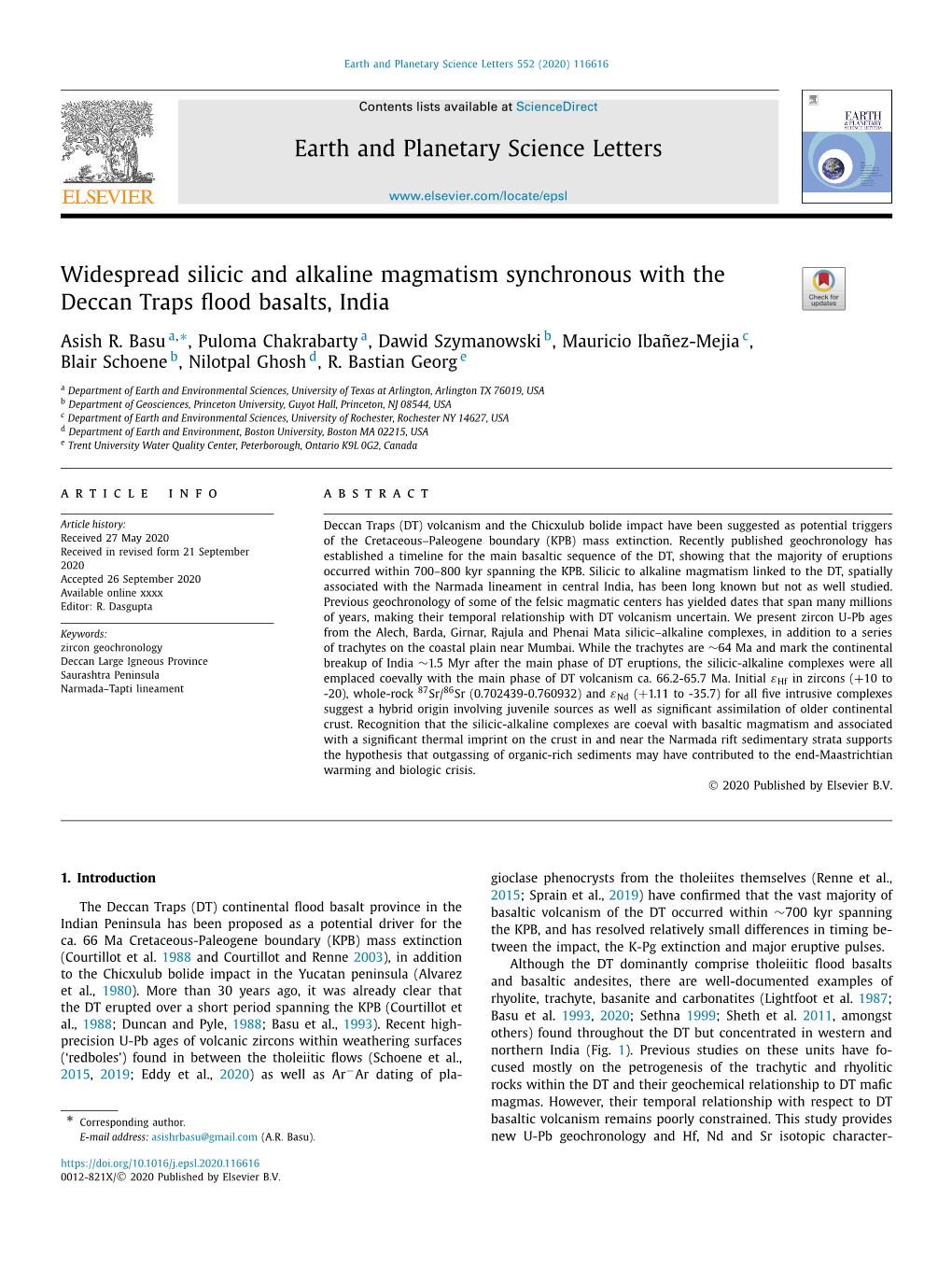 Widespread Silicic and Alkaline Magmatism Synchronous with the Deccan Traps ﬂood Basalts, India