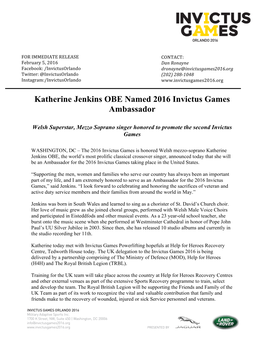 Katherine Jenkins OBE Named 2016 Invictus Games Ambassador
