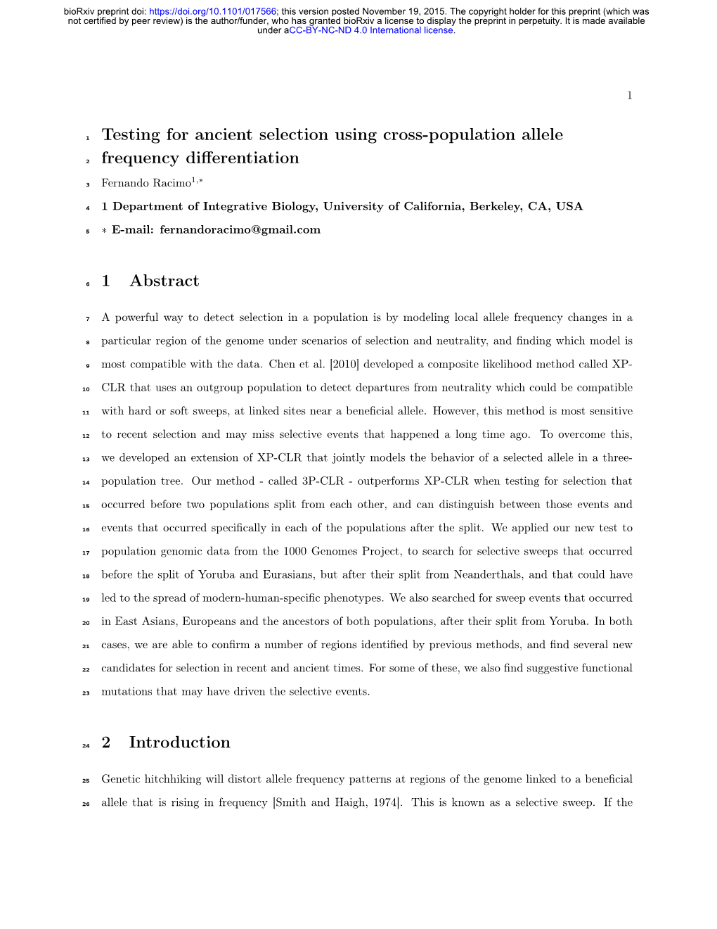 Testing for Ancient Selection Using Cross-Population Allele Frequency