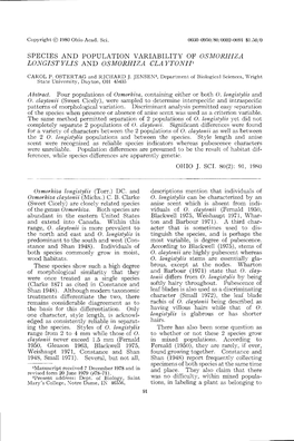 Species and Population Variability of Osmorhiza Longistylis and Osmorhiza Clayton Ip
