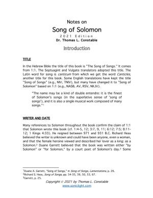 Notes on Song of Solomon 202 1 Edition Dr
