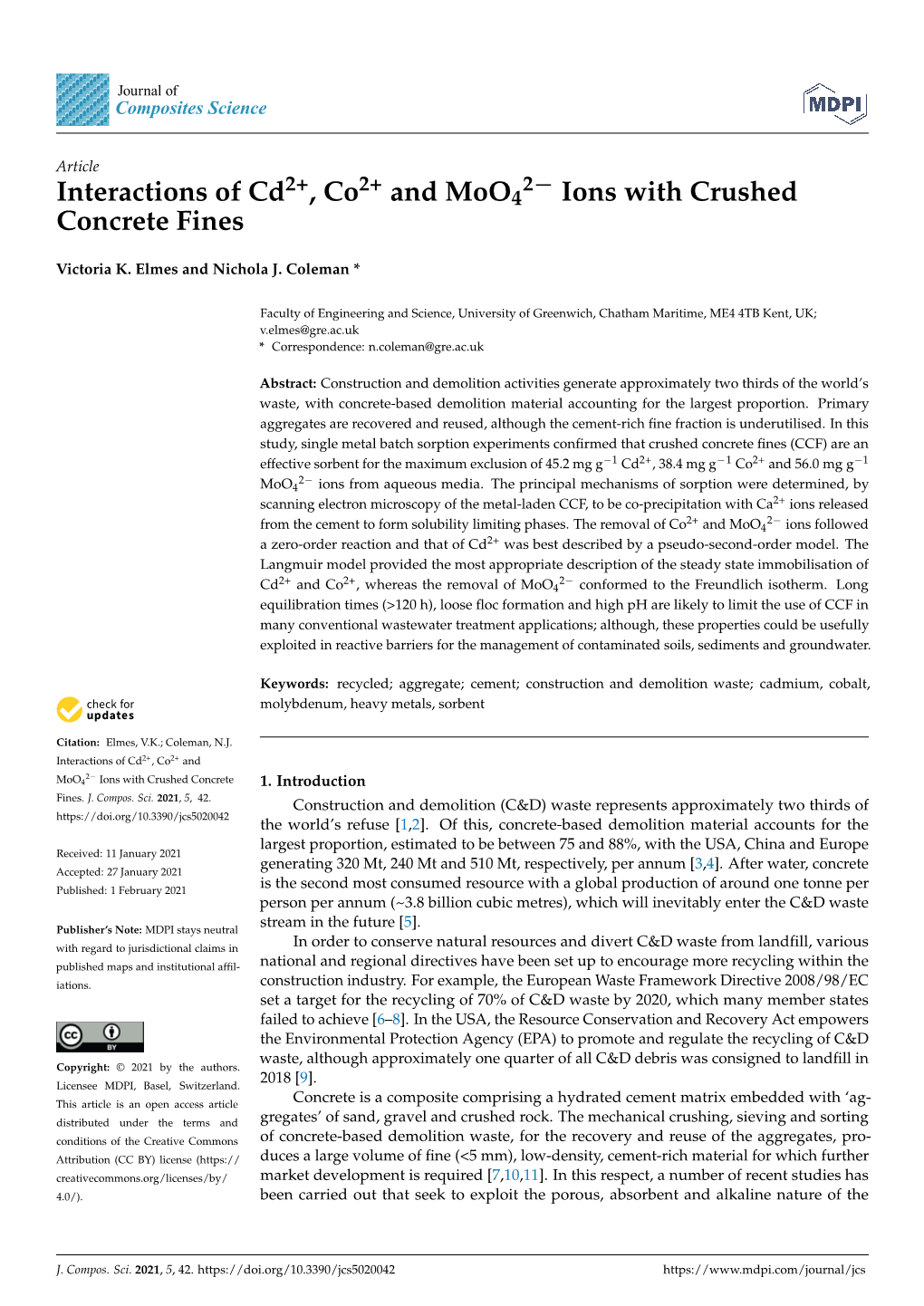 Ions with Crushed Concrete Fines