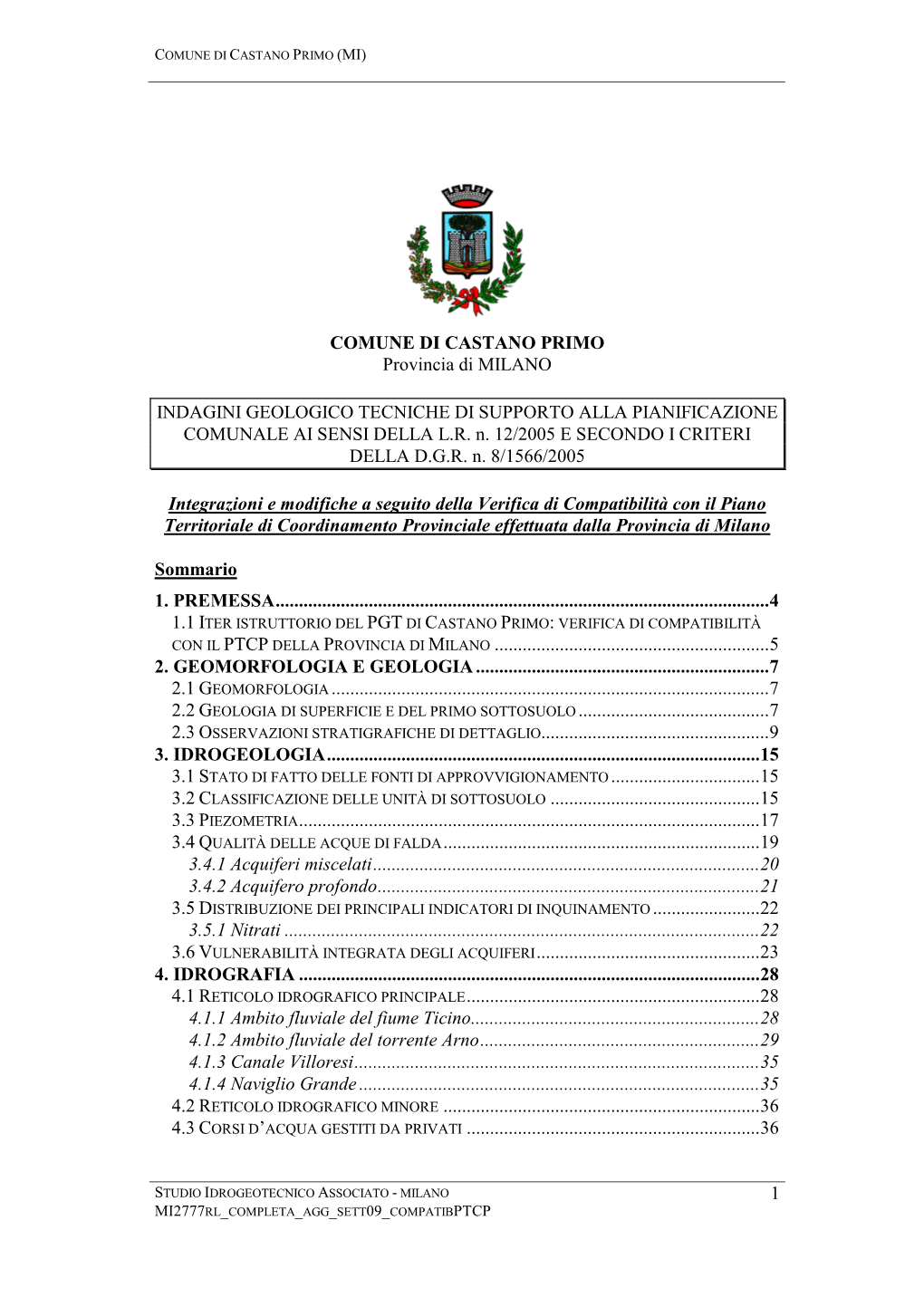 1 COMUNE DI CASTANO PRIMO Provincia Di MILANO