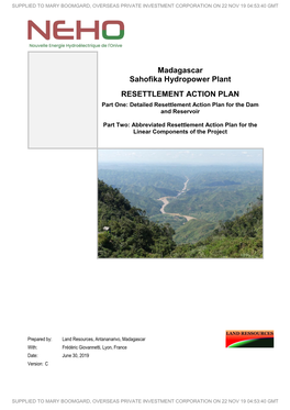 RESETTLEMENT ACTION PLAN Part One: Detailed Resettlement Action Plan for the Dam and Reservoir