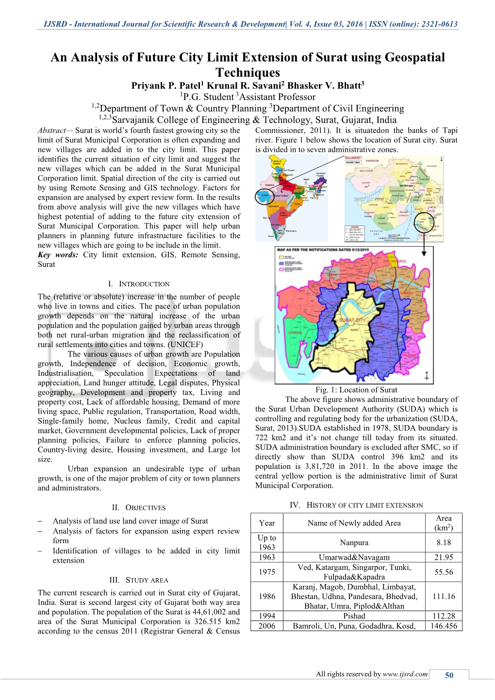 An Analysis of Future City Limit Extension of Surat Using Geospatial Techniques Priyank P