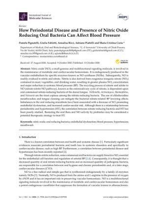 How Periodontal Disease and Presence of Nitric Oxide Reducing Oral Bacteria Can Aﬀect Blood Pressure