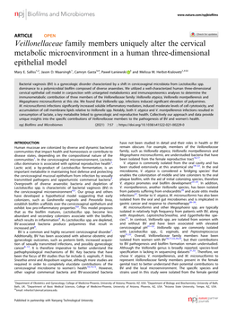 Veillonellaceae Family Members Uniquely Alter the Cervical Metabolic Microenvironment in a Human Three-Dimensional Epithelial Model ✉ Mary E