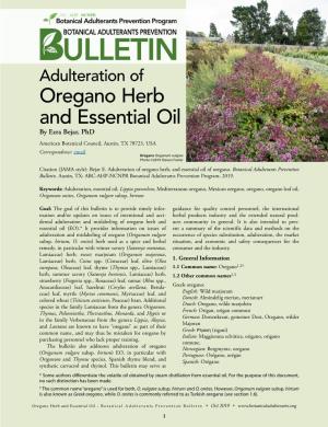 Adulteration of Oregano Herb and Essential Oil by Ezra Bejar, Phd