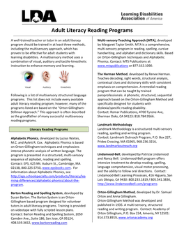 Adult Literacy Reading Programs