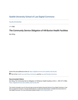 The Community Service Obligation of Hill-Burton Health Facilities