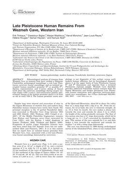 Late Pleistocene Human Remains from Wezmeh Cave, Western Iran