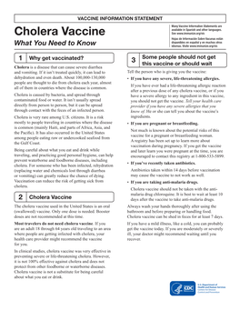 Cholera Vaccine See Hojas De Información Sobre Vacunas Están Disponibles En Español Y En Muchos Otros What You Need to Know Idiomas