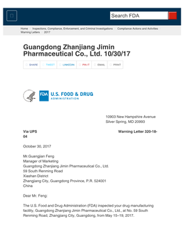 2017 &gt; Guangdong Zhanjiang Jimin Pharmaceutical Co., Ltd. 10/30/17