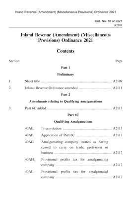 Inland Revenue (Amendment) (Miscellaneous Provisions) Ordinance 2021 Contents