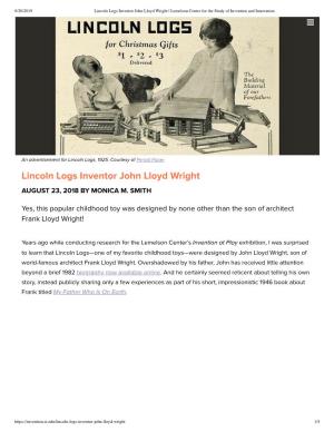 Lincoln Logs Inventor John Lloyd Wright | Lemelson Center for the Study of Invention and Innovation 