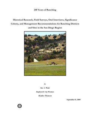 240 Years of Ranching Historical Research, Field Surveys, Oral