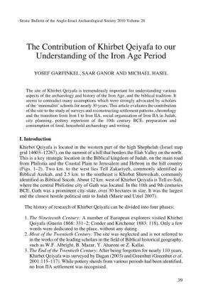 The Contribution of Khirbet Qeiyafa to Our Understanding of the Iron Age Period