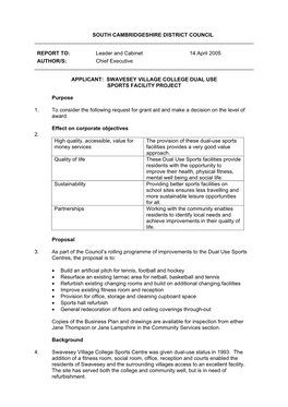 Swavesey Dual Use Sports Grant PDF 21 KB
