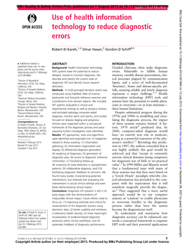 Use of Health Information Technology to Reduce Diagnostic Errors