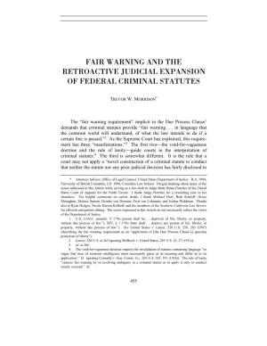 Fair Warning and the Retroactive Judicial Expansion of Federal Criminal Statutes
