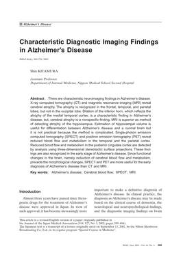 Characteristic Diagnostic Imaging Findings in Alzheimer's Disease