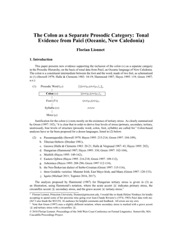 The Colon As a Separate Prosodic Category: Tonal Evidence from Paicî (Oceanic, New Caledonia)