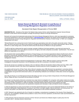 Salazar Swears-In Michael R. Bromwich to Lead Bureau of Ocean Energy Management, Regulation and Enforcement