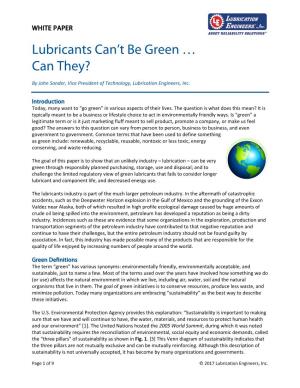 Lubricants Can't Be Green … Can They?