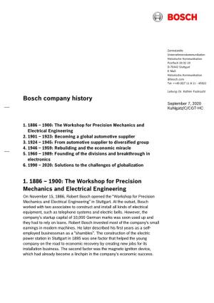 Bosch Company History September 7, 2020 Kuhlgatz/C/CGT-HC