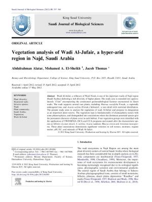 Vegetation Analysis of Wadi Al-Jufair, a Hyper-Arid Region in Najd, Saudi Arabia