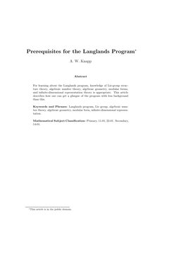 Prerequisites for the Langlands Program∗