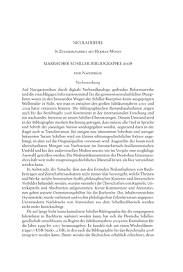 Marbacher Schiller-Bibliographie 2008 Und Nachträge