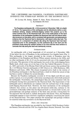 The 3 December 1988 Pasadena, California Earthquake: Evidence for Strike-Slip Motion on the Raymond Fault