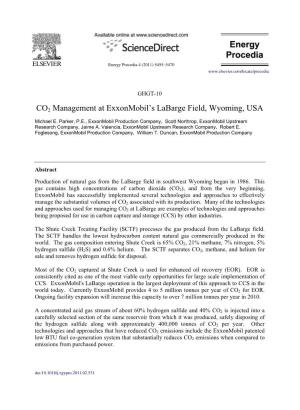CO2 Management at Exxonmobil&#X2019;S Labarge Field, Wyoming
