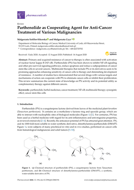 Parthenolide As Cooperating Agent for Anti-Cancer Treatment of Various Malignancies