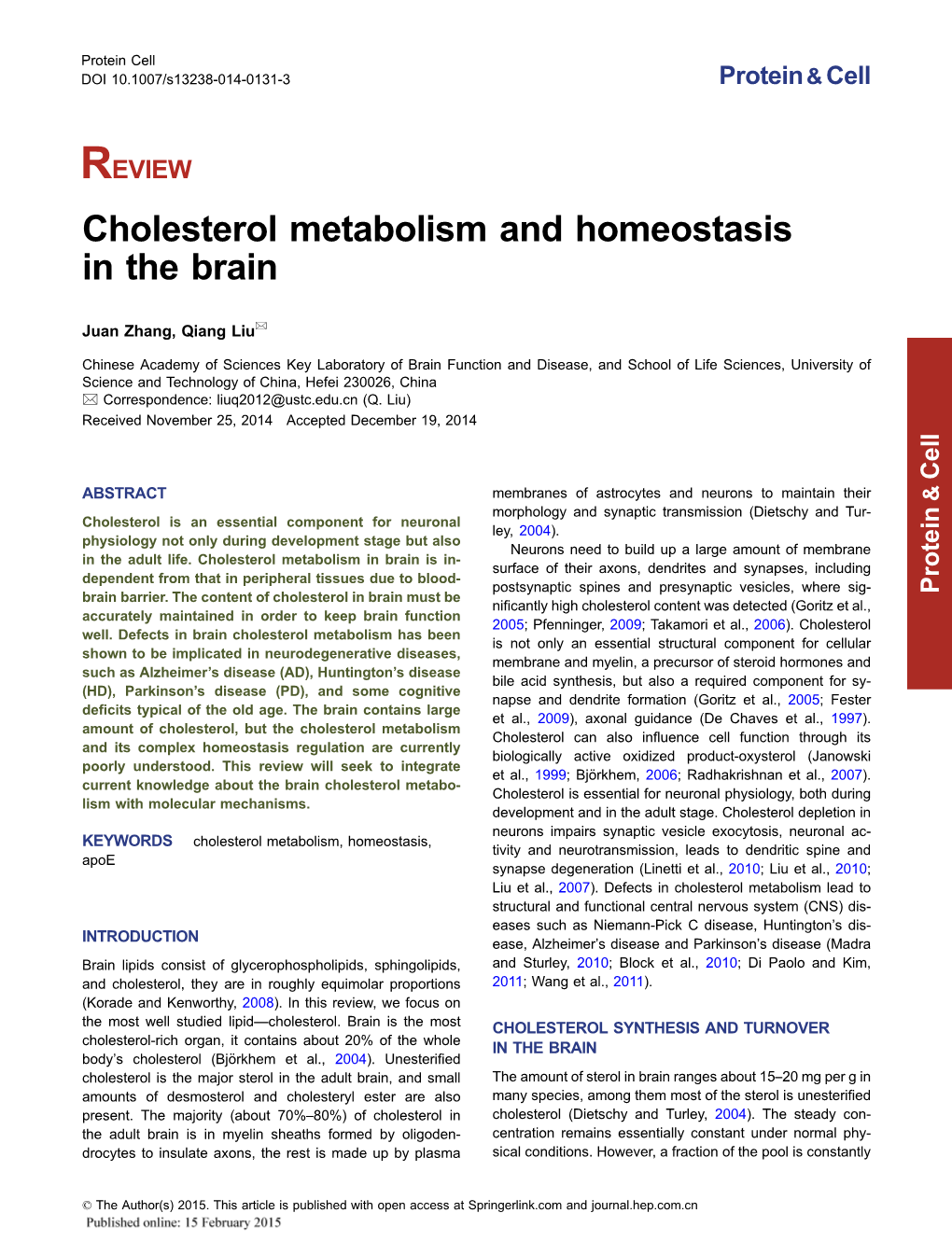 Cholesterol Metabolism and Homeostasis in the Brain