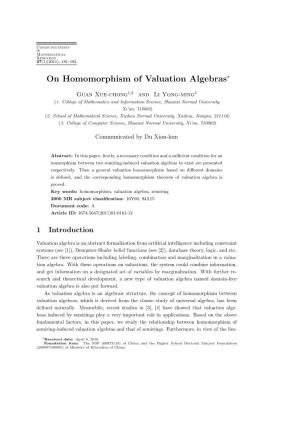 On Homomorphism of Valuation Algebras∗