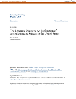 The Lebanese Diaspora: an Exploration of Assimilation and Success in the United States Elissa Haddad University of San Diego