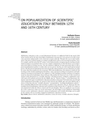 On Popularization of Scientific Education in Italy Between 12Th and 16Th Century